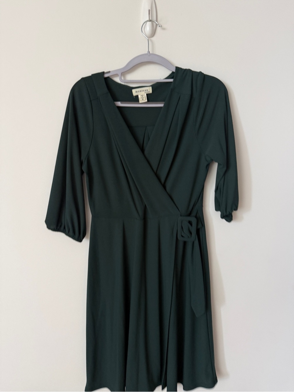 Dark Green Wrap Dress- mid sleeve with belt